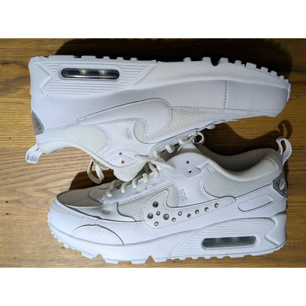 White Nike with Crystals: Nike Air Max 90 Futura Low White Metallic, 8.5